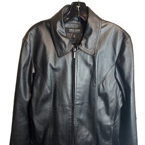 New York & Company Genuine Leather Jacket Black